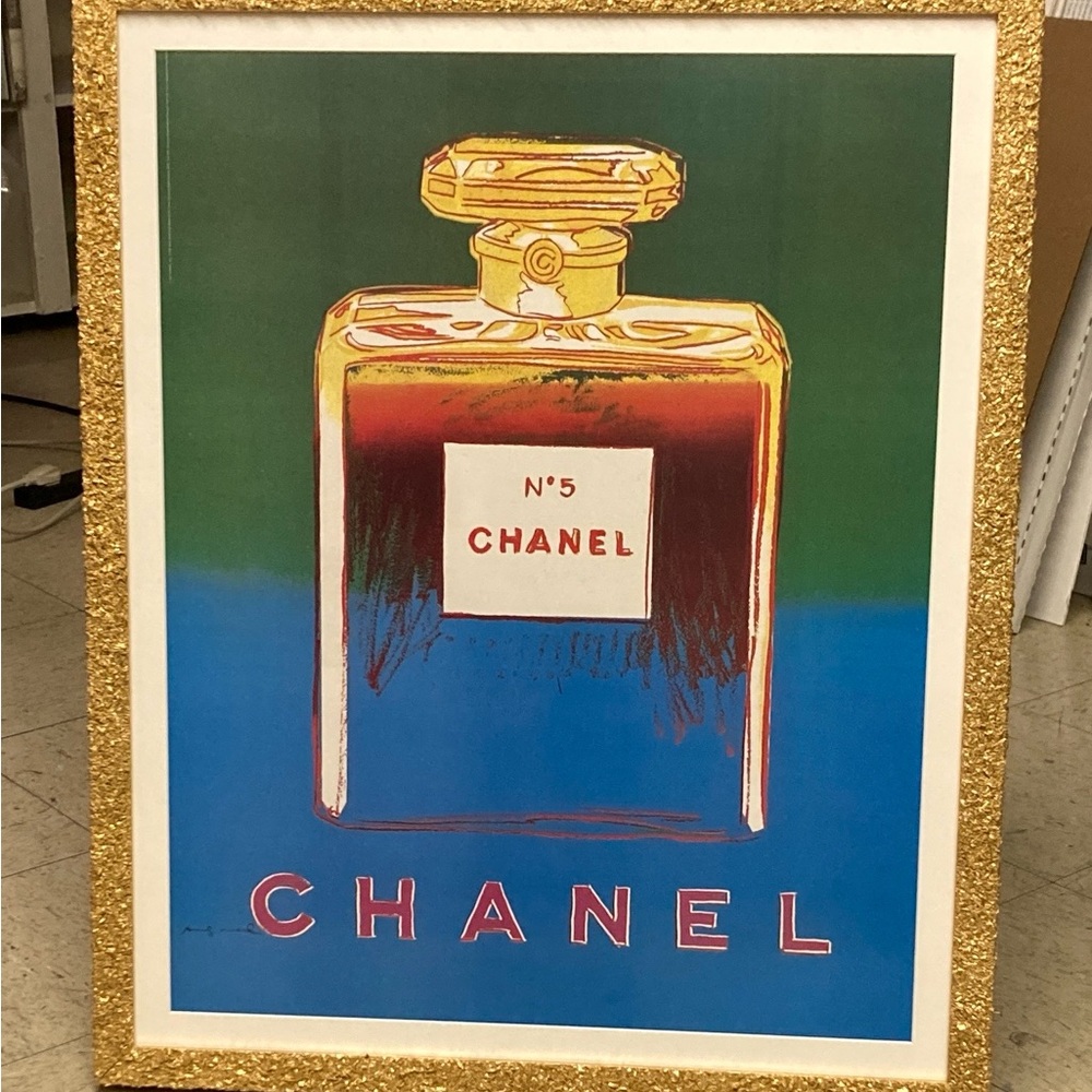 Chanel No. 5 print on canvas  Andy Warhol custom framed vintage uv glass claity